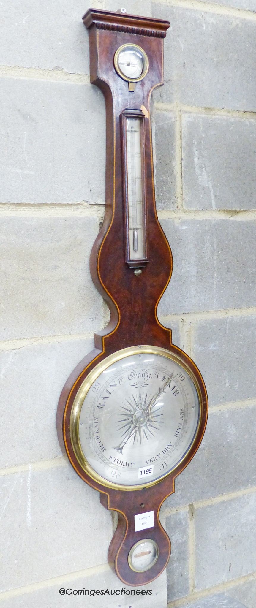 A George III mahogany wheel barometer, marked Ogden, Leamington, height 106cm